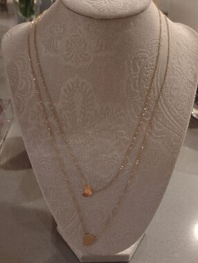 Gold Double-Layer Heart Necklace - Double Chain Heart Necklace in 14k Yellow Gol